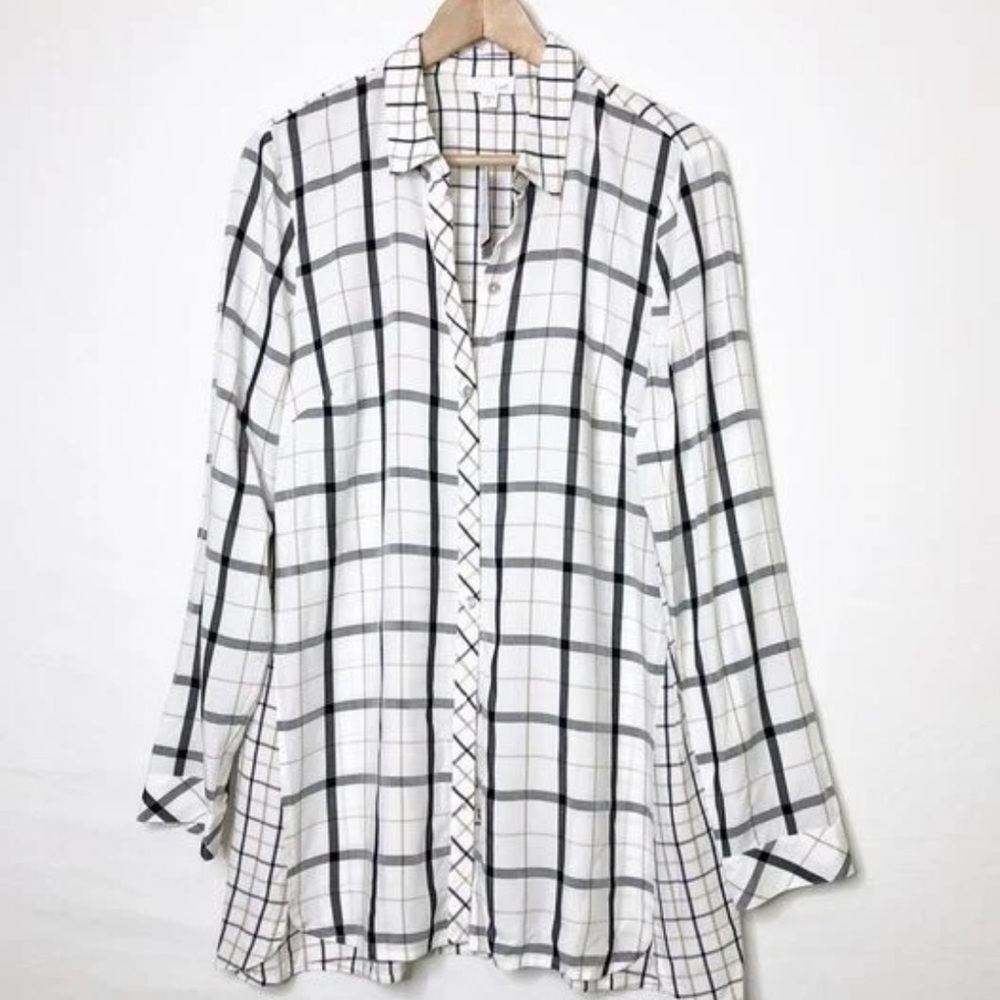 J Jill Window Pane Oversized Button Down Shirt Size Large - Picture 2 of 6